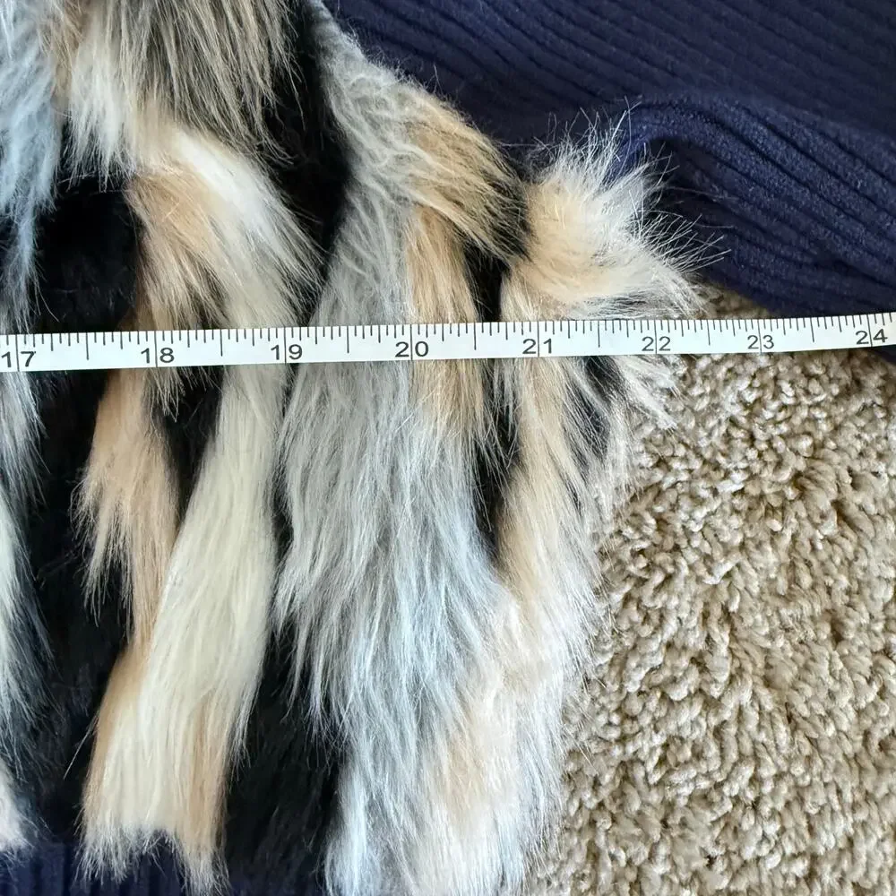 Boston Proper Faux Fur Jacket - XL - Blue Neutral Animal Print Winter Structured - Picture 6 of 7